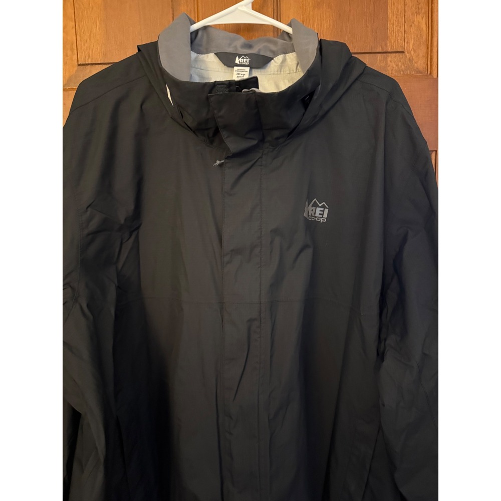 REI Co-op Rainier Rain Jacket Mens 3XL Black Hooded Waterproof Windproof Hiking